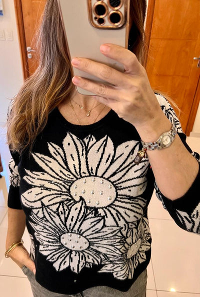 Bernarda - Sweters Floreado Negro