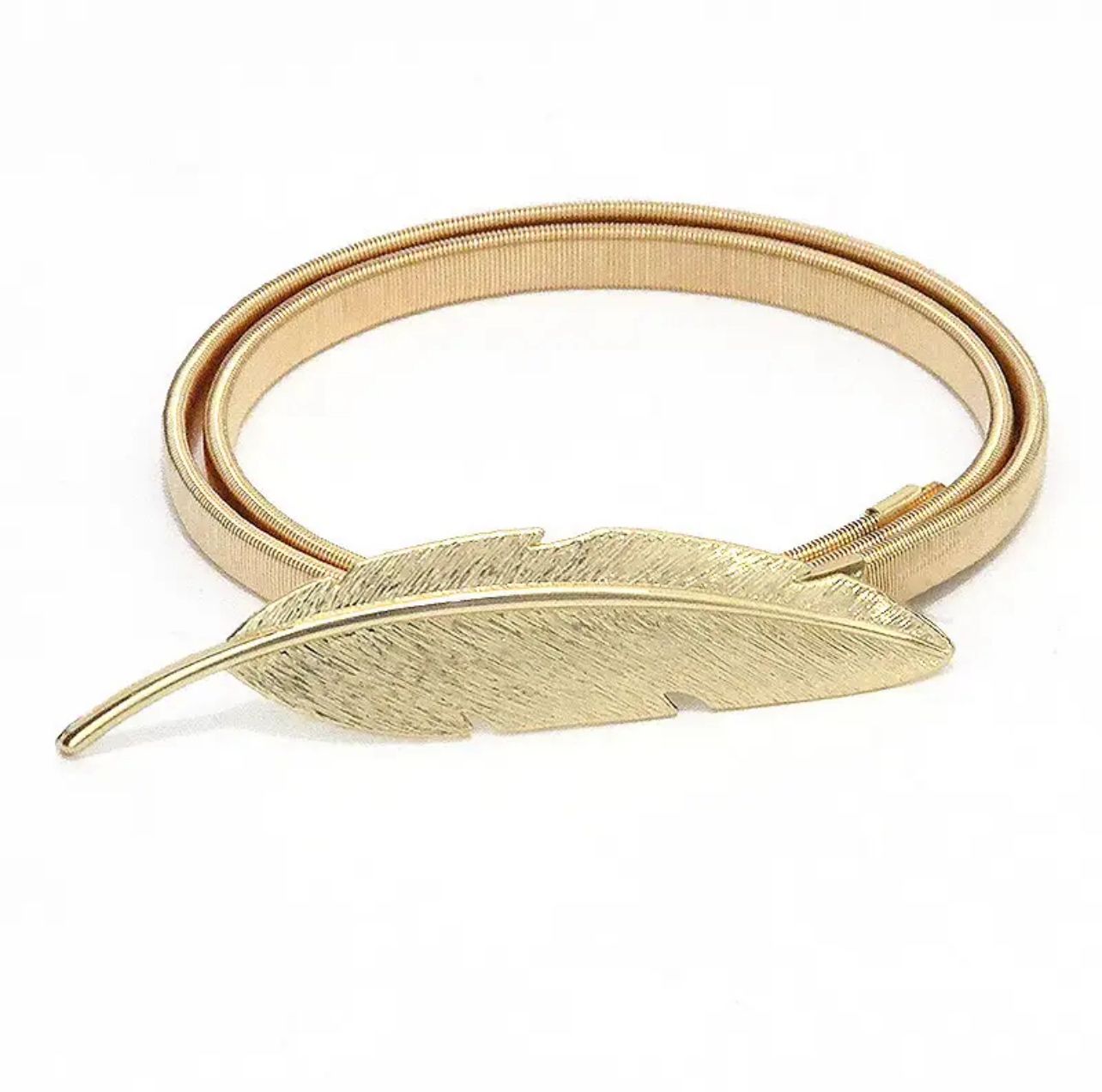 Unico - Cinturón hoja hebilla metal elástico -dorado y Plateado