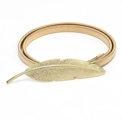 Unico - Cinturón hoja hebilla metal elástico -dorado y Plateado