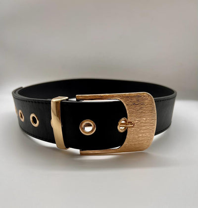 Unico - Cinturon Negro Hebilla Dorada