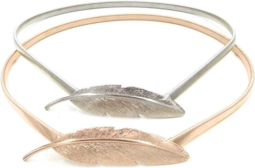 Unico - Cinturón hoja hebilla metal elástico -dorado y Plateado