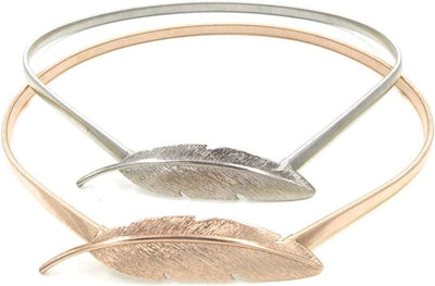 Unico - Cinturón hoja hebilla metal elástico -dorado y Plateado