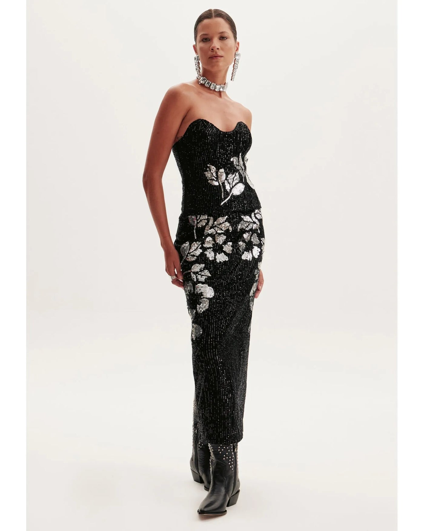 CINNTRE - Falda Estampada de Lentejuelas
