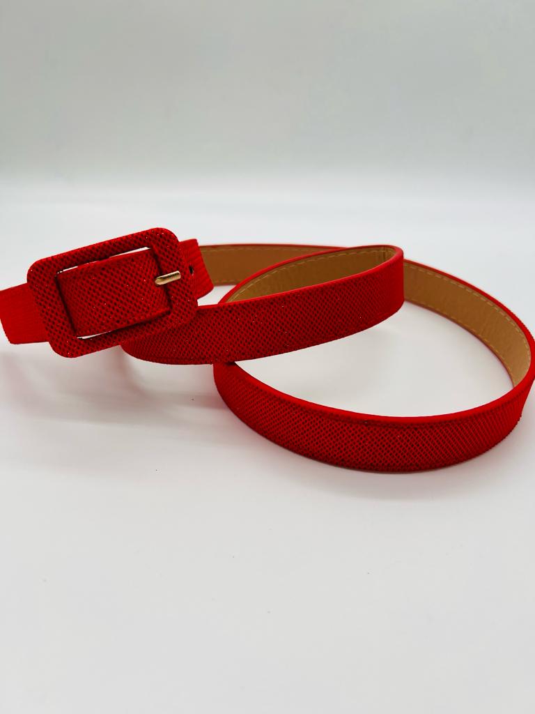 Unico - Cinturon Glitter Plata y Rojo