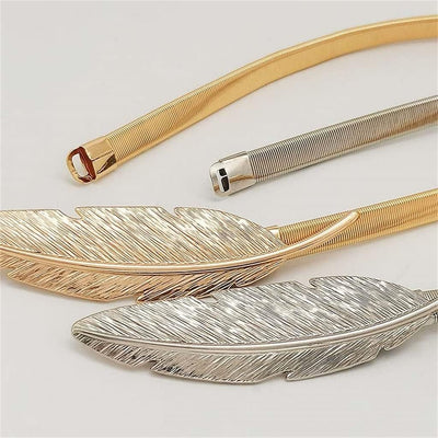 Unico - Cinturón hoja hebilla metal elástico -dorado y Plateado