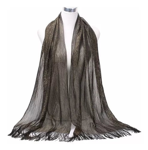 essentials - Pashmina Negra con Hilos Metalizados