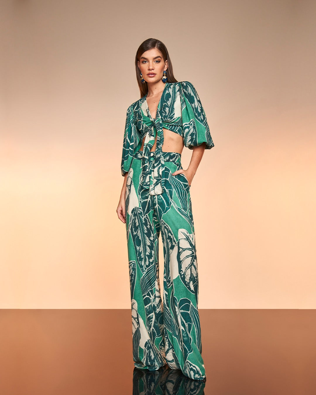 CINNTRE - Blusa Estampada Verde