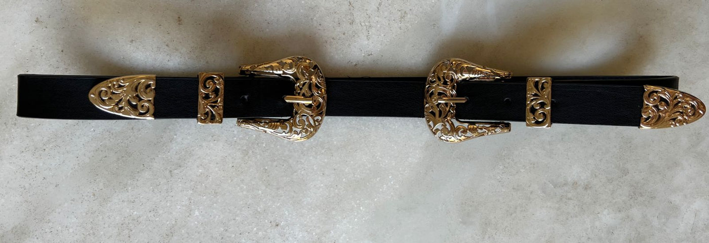 Unico - Cinturon Doble Hebilla Dorada negro