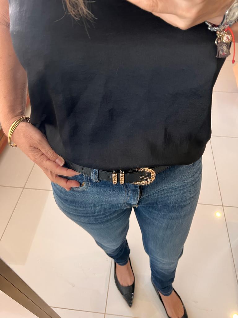Unico - Cinturon Negro  dorada