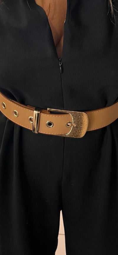 Unico - Cinturon Suela Beige Y Negro Hebilla Dorada