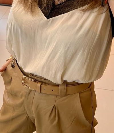 Unico - Cinturon  Beige Hebilla Dorada