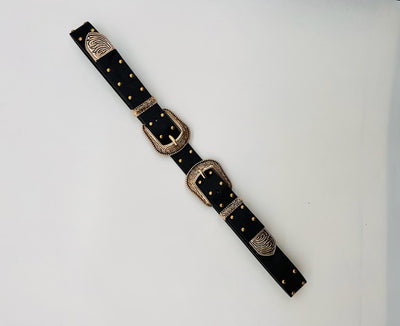 Unico - Cinturo doble hebilla  con tachas dorada