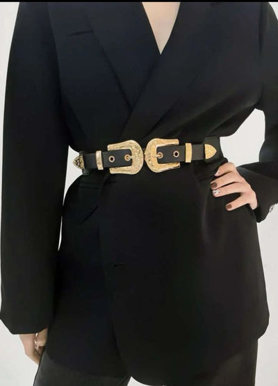 Unico - Cinturo doble hebilla  con tachas dorada
