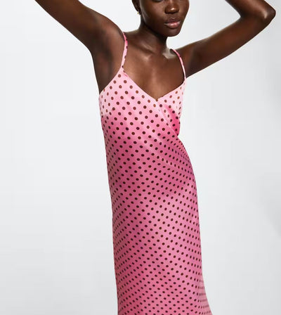 MNG - Vestido satinado lunares Rosa
