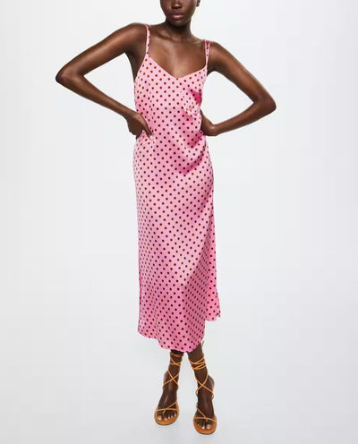 MNG - Vestido satinado lunares Rosa