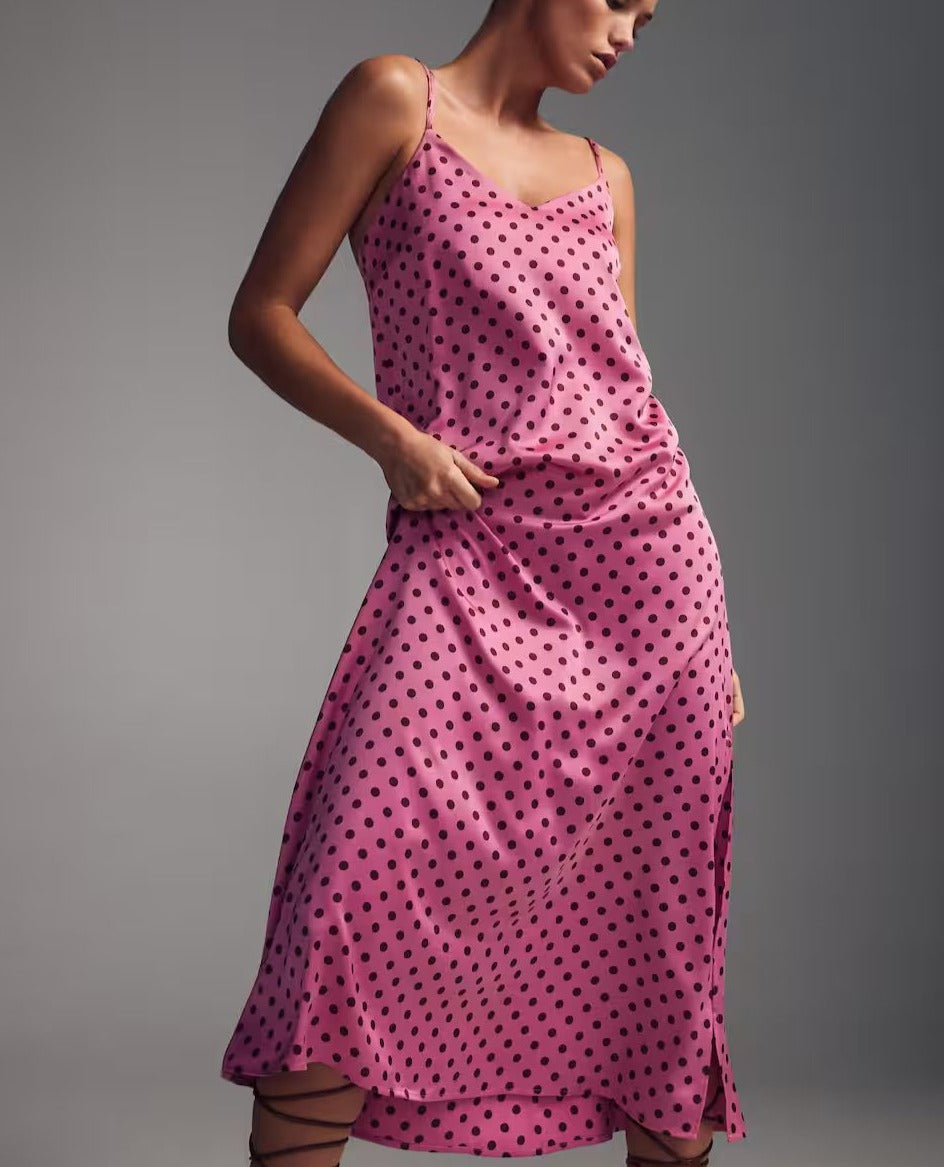 Mango - Vestido satinado lunares Rosa