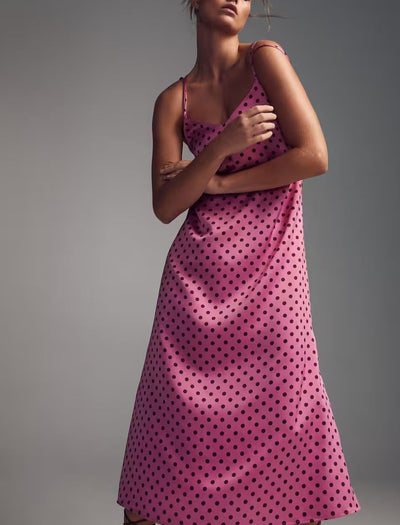 MNG - Vestido satinado lunares Rosa