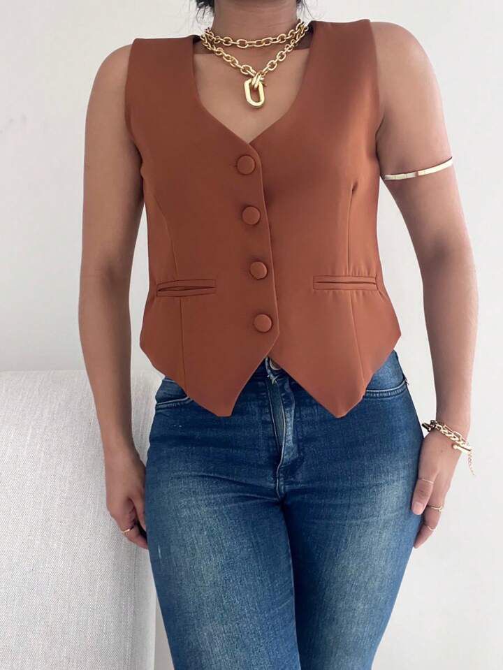 Alexandra - Chaleco Entallado Camel