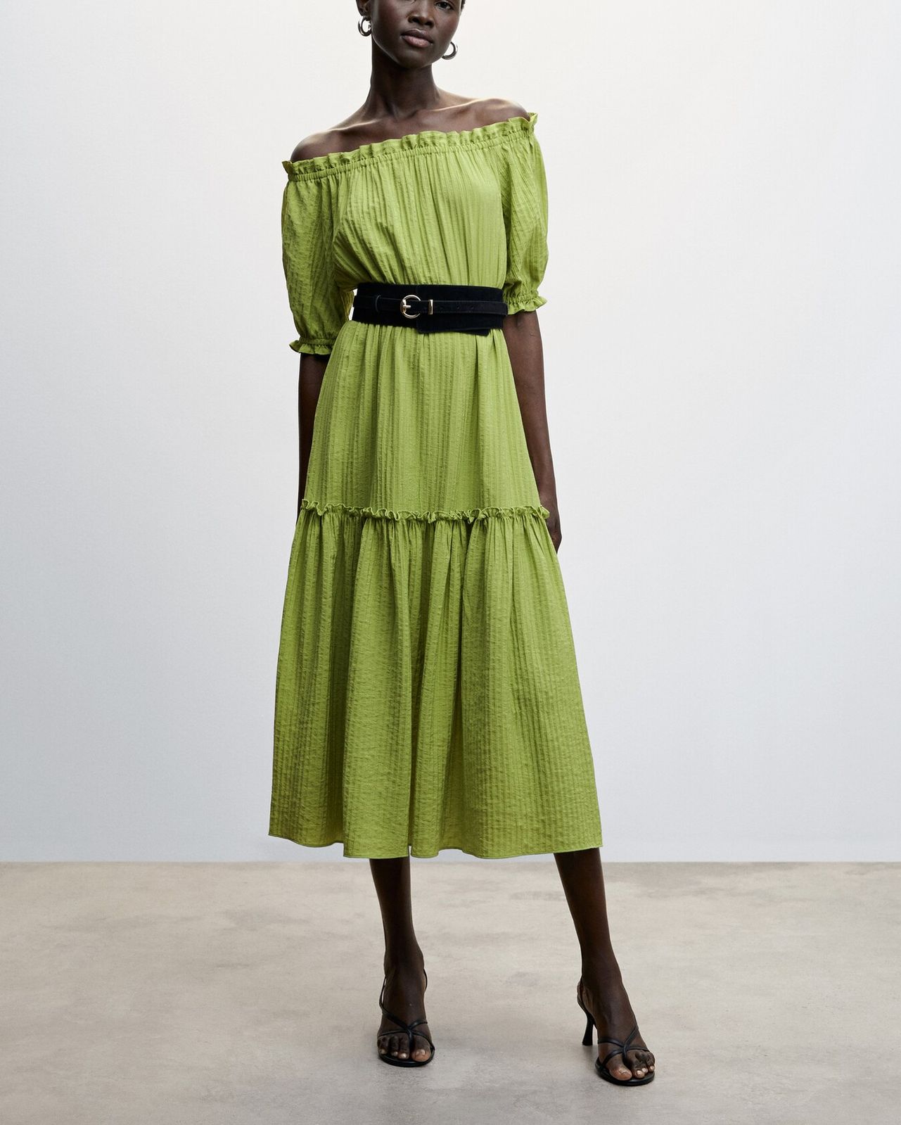 MNG - Vestido textura mangas abullonadas