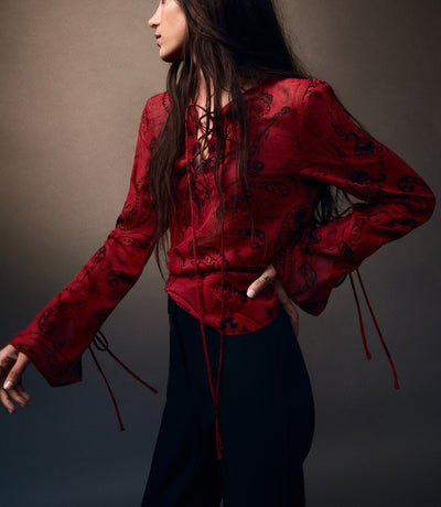 MNG - Blusa paisley lazos