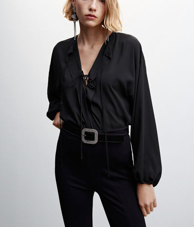 MNG - Blusa volantes lazo