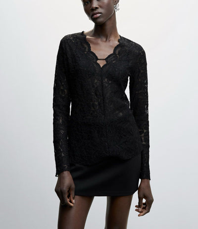 MNG - Blusa guipur floral