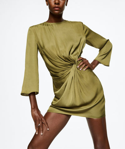 MNG- Vestido satinado nudo