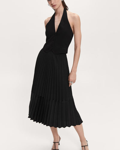 MNG- Falda midi plisada satinada