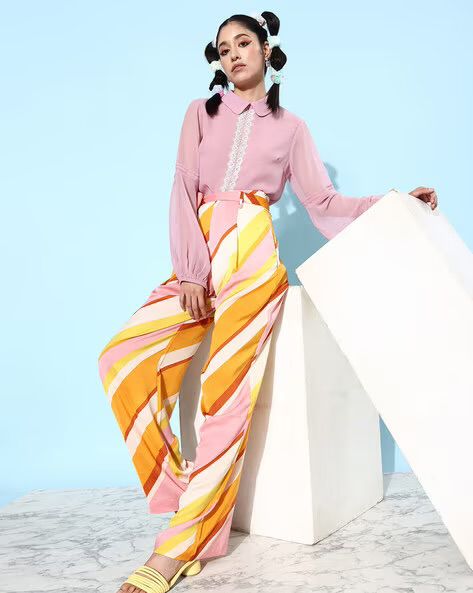 MNG - Pantalón palazzo estampado Sin cinturon
