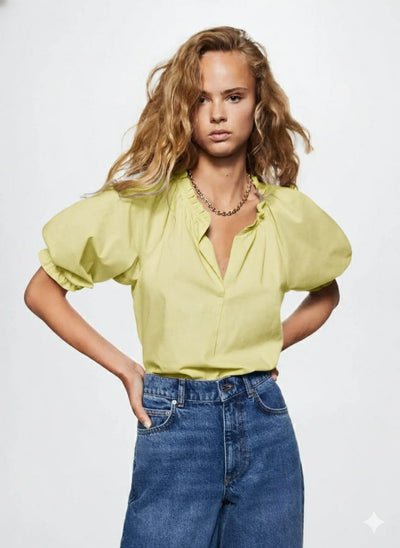 MNG - Blusa algodón manga abullonada