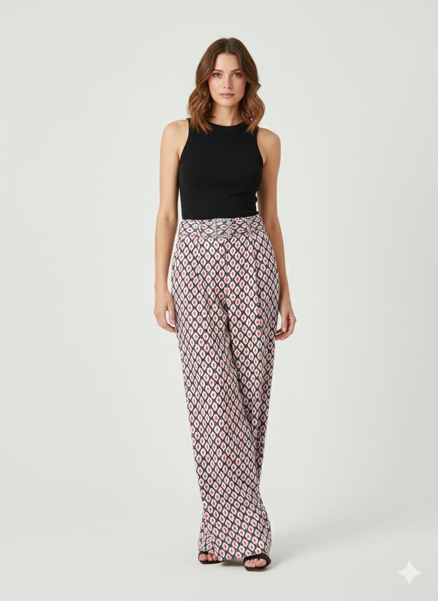 MNG - Pantalón palazzo estampado Satinado