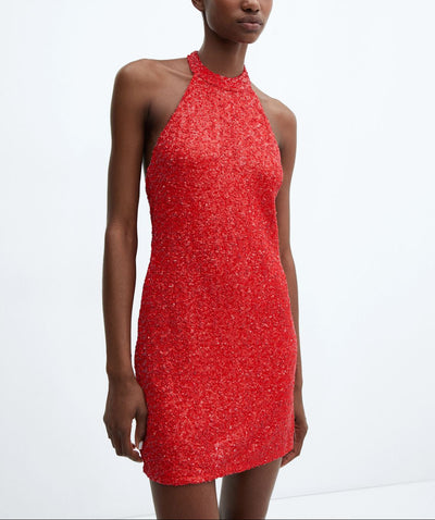 MNG - Vestido lentejuelas cuello halter