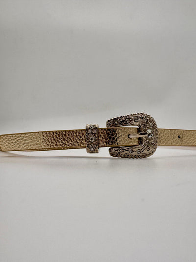 Unico - Cinturon fino Dorado Hebilla plata con strass