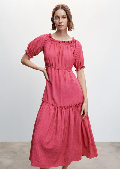MNG - Vestido textura mangas abullonadas