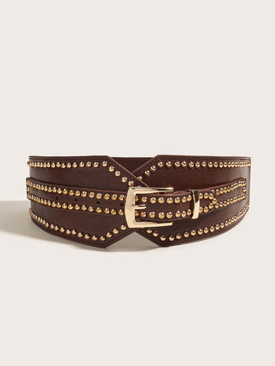 Unico - Cinturon tachas Engomado Hebilla Marron