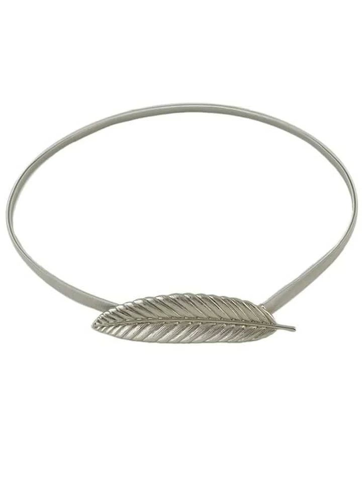 Unico - Cinturón hoja hebilla metal elástico -dorado y Plateado