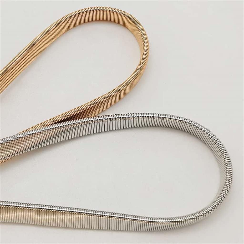 Unico - Cinturón hoja hebilla metal elástico -dorado y Plateado