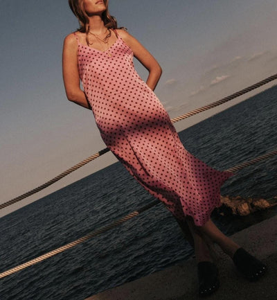 MNG - Vestido satinado lunares Rosa