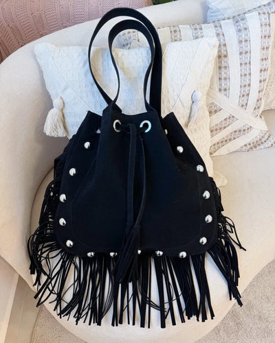 Essentials- Cartera con Flecos Negro