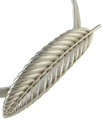 Unico - Cinturón hoja hebilla metal elástico -dorado y Plateado