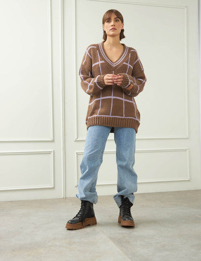 Rotunda - Sweater Cuadre Brownie