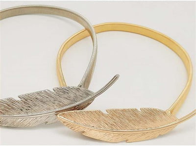 Unico - Cinturón hoja hebilla metal elástico -dorado y Plateado