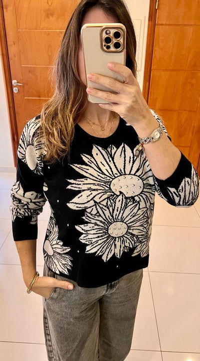 Bernarda - Sweters Floreado Negro