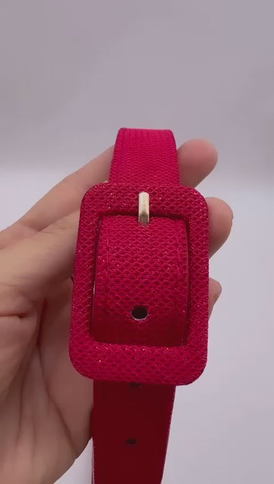 Unico - Cinturon Glitter Plata y Rojo