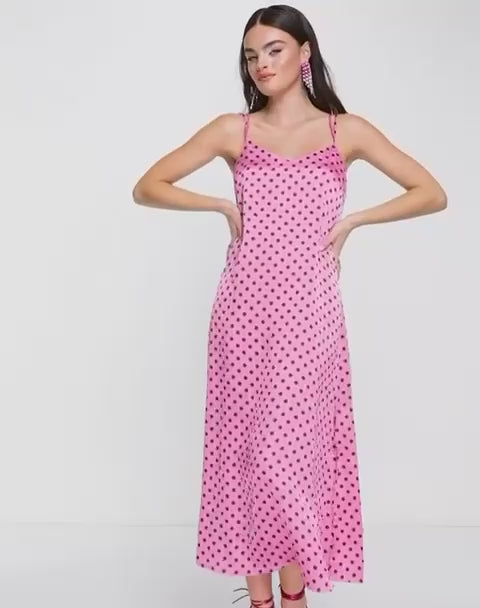 MNG - Vestido satinado lunares Rosa