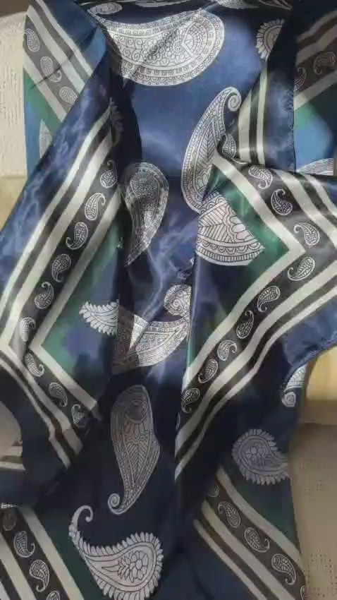 essentials - Pañoletas Satinada Paisley Azul