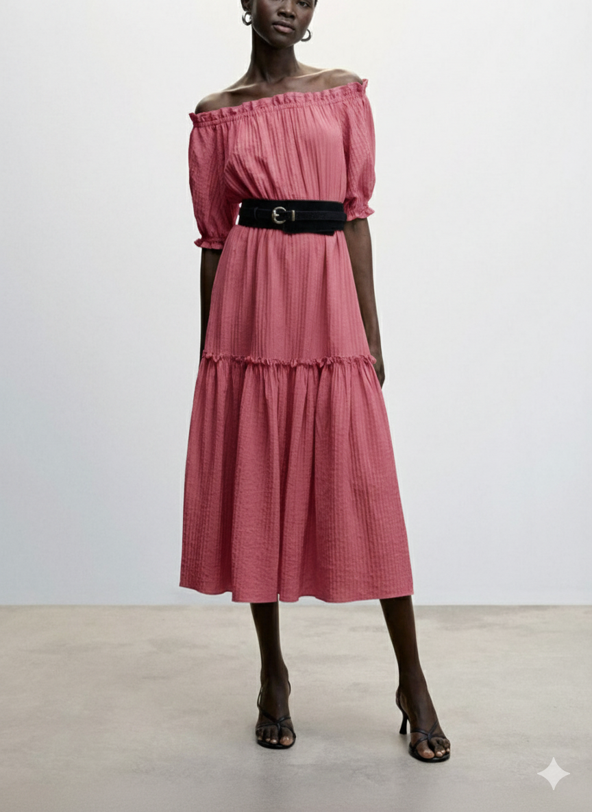 MNG - Vestido textura mangas abullonadas