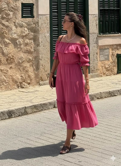 MNG - Vestido textura mangas abullonadas