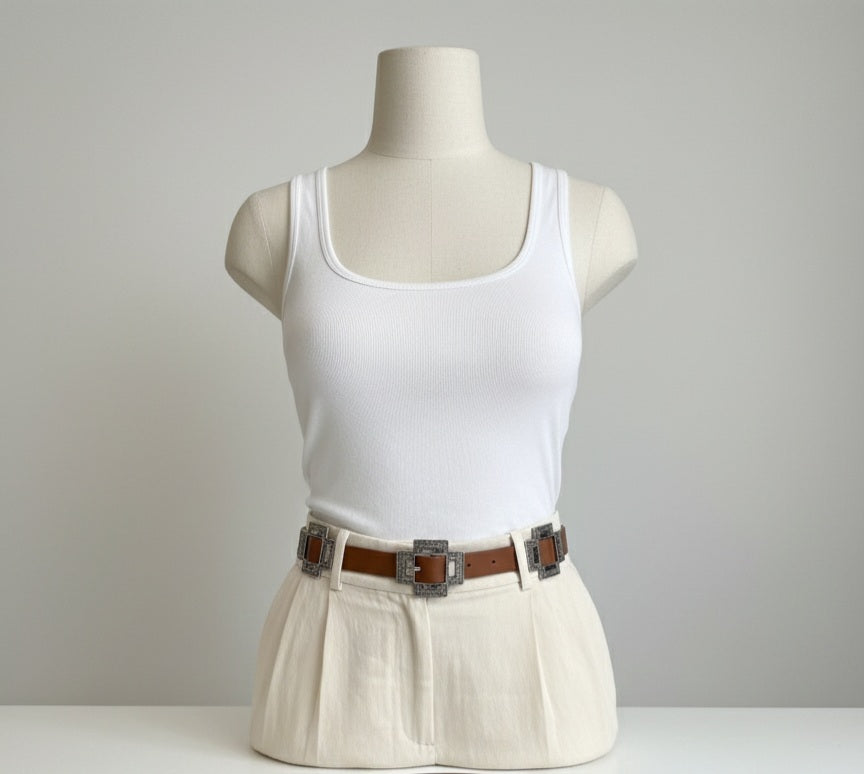 Unico - Cinturon con hebilla en cruz Chocolate