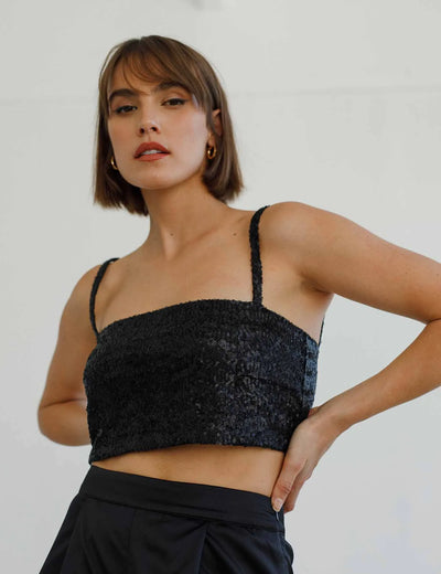Rotunda - Crop top de Paillette  Vande Black